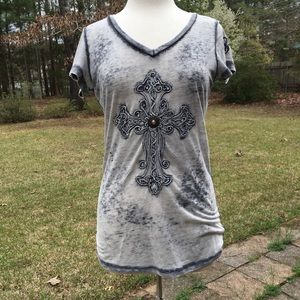 Burnout T with embellished cross